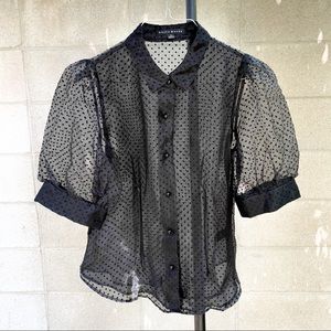 Black Polka Dot Sheer Puff Sleeve Blouse